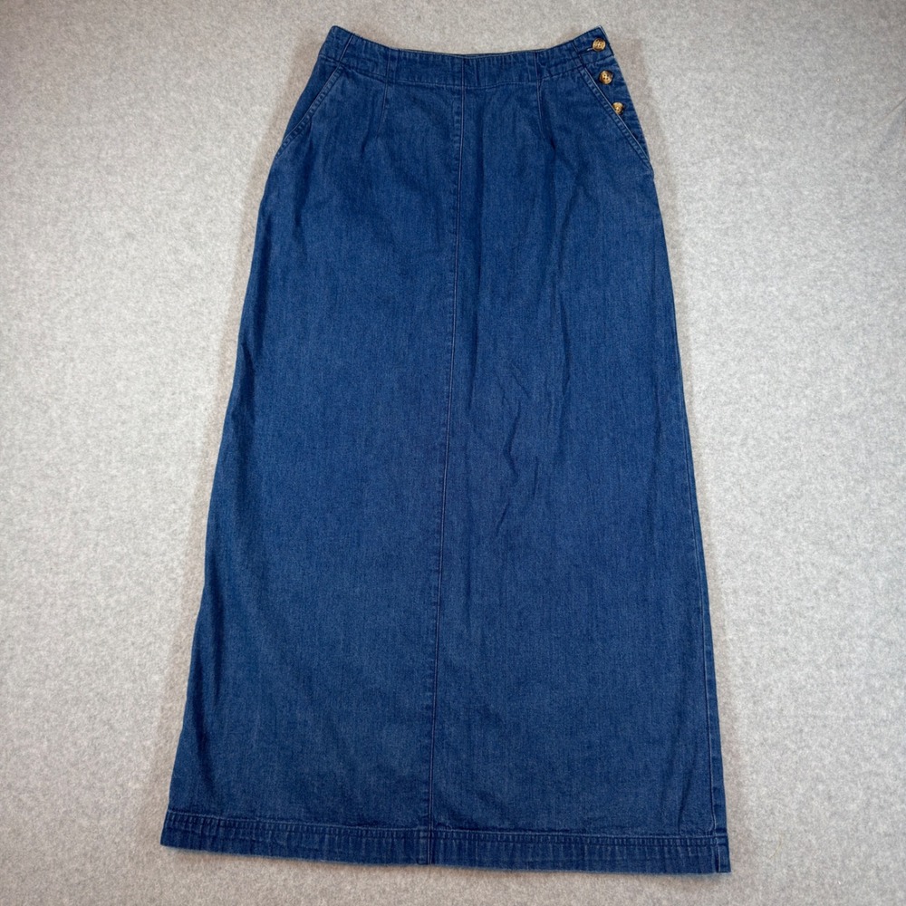 Talbots Denim Maxi Skirt Womens 8 Side Button High Rise Vintage 90s Cottage